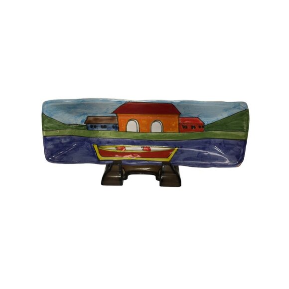 Vintage Nino Parrucca Plate Rectangle Ceramic Italian Pottery Wall Art Decor - Picture 2 of 15